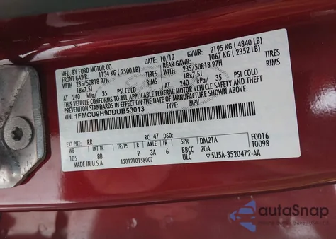 2013 Ford Escape Sel z USA, uszkodzony, nr VIN 1FMCU9H90DUB53013